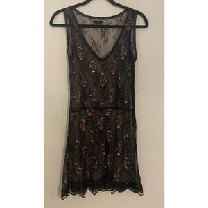 Vintage Wet Seal Mesh Sequin Lace Button Side Dress (M) Whimsigoth Vamp Romantic